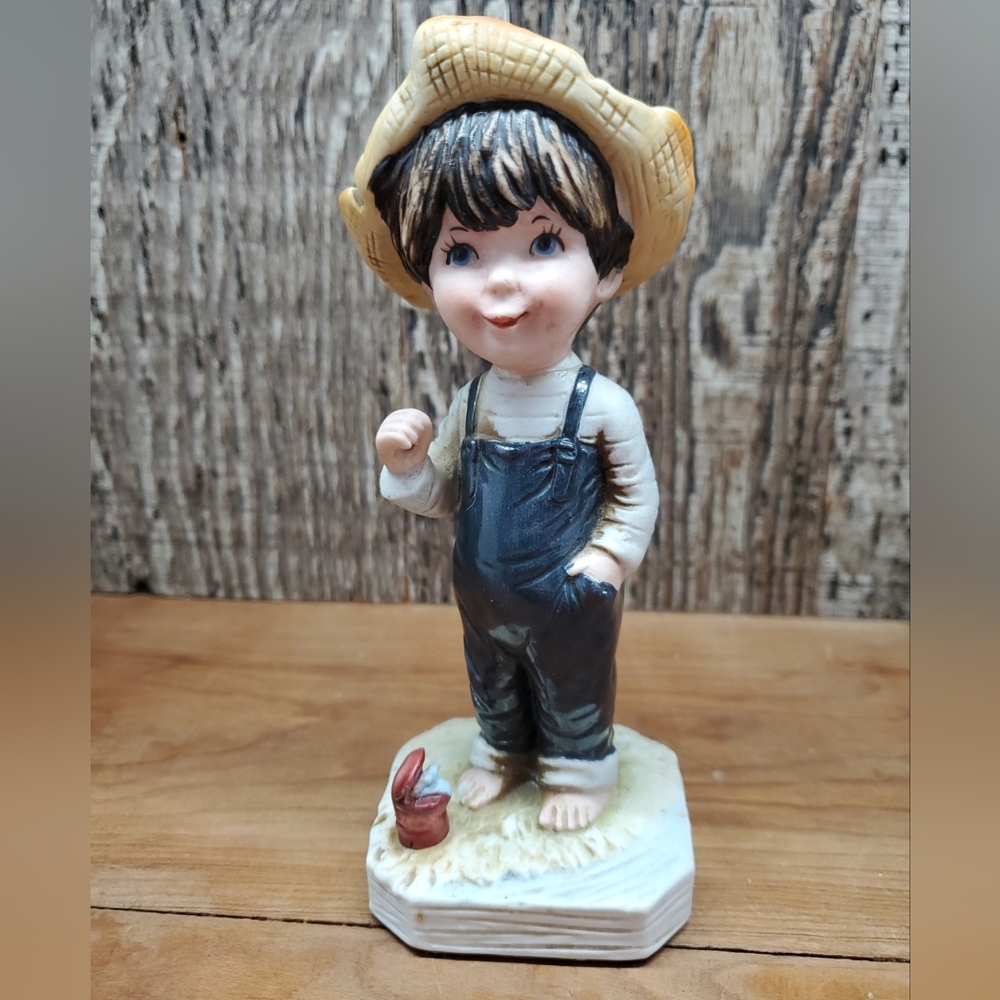 Vintage 1974 Gorham Fran Mar Moppets 6.5” Figurine Statue Boy In Overalls & Hat